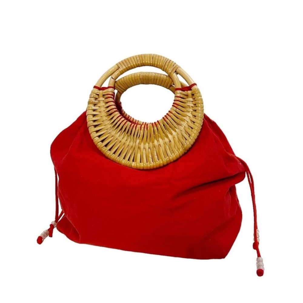 Red Bamboo Handle Tote Bag